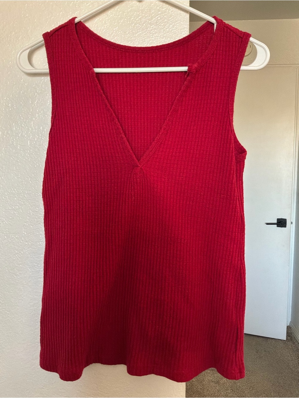 Deep Red Waffle Knit V-Neck Tank Top | Size XS (Fits like S)
